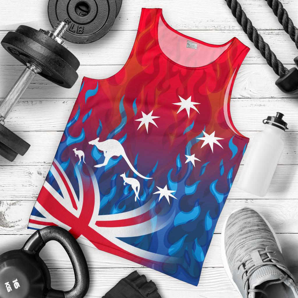 Men Tank Top - Aus Flag Mens Tank Kangaroo Flame - Vibe Hoodie Shop