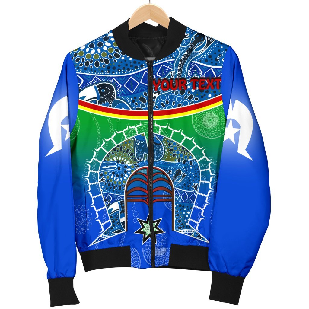 Personalised Men's Bomber Jacket - Torres Strait Symbol With Aboriginal Patterns - Vibe Hoodie Shop