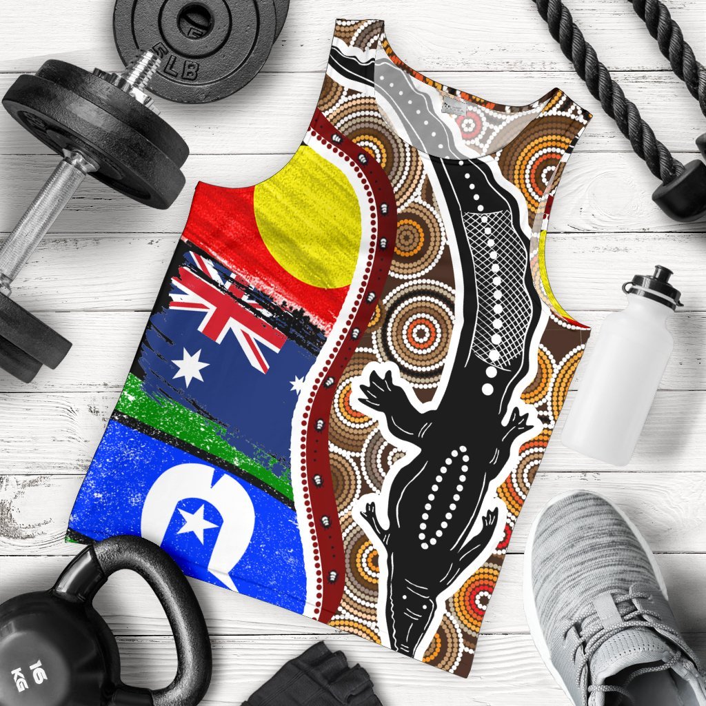 Men's Tank Top - Australian Aboriginal Crocodile With NAIDOC Flags - Vibe Hoodie Shop