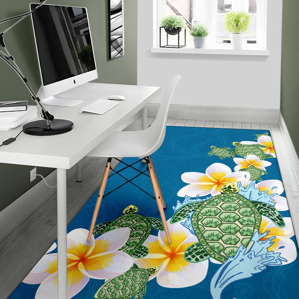 Plumeria Sea Turtle Area Rug - Vibe Hoodie Shop