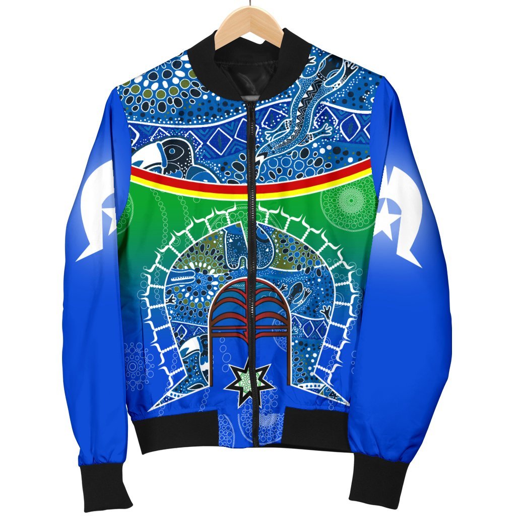 Men;s Bomber Jacket - Torres Strait Symbol With Aboriginal Patterns - Vibe Hoodie Shop