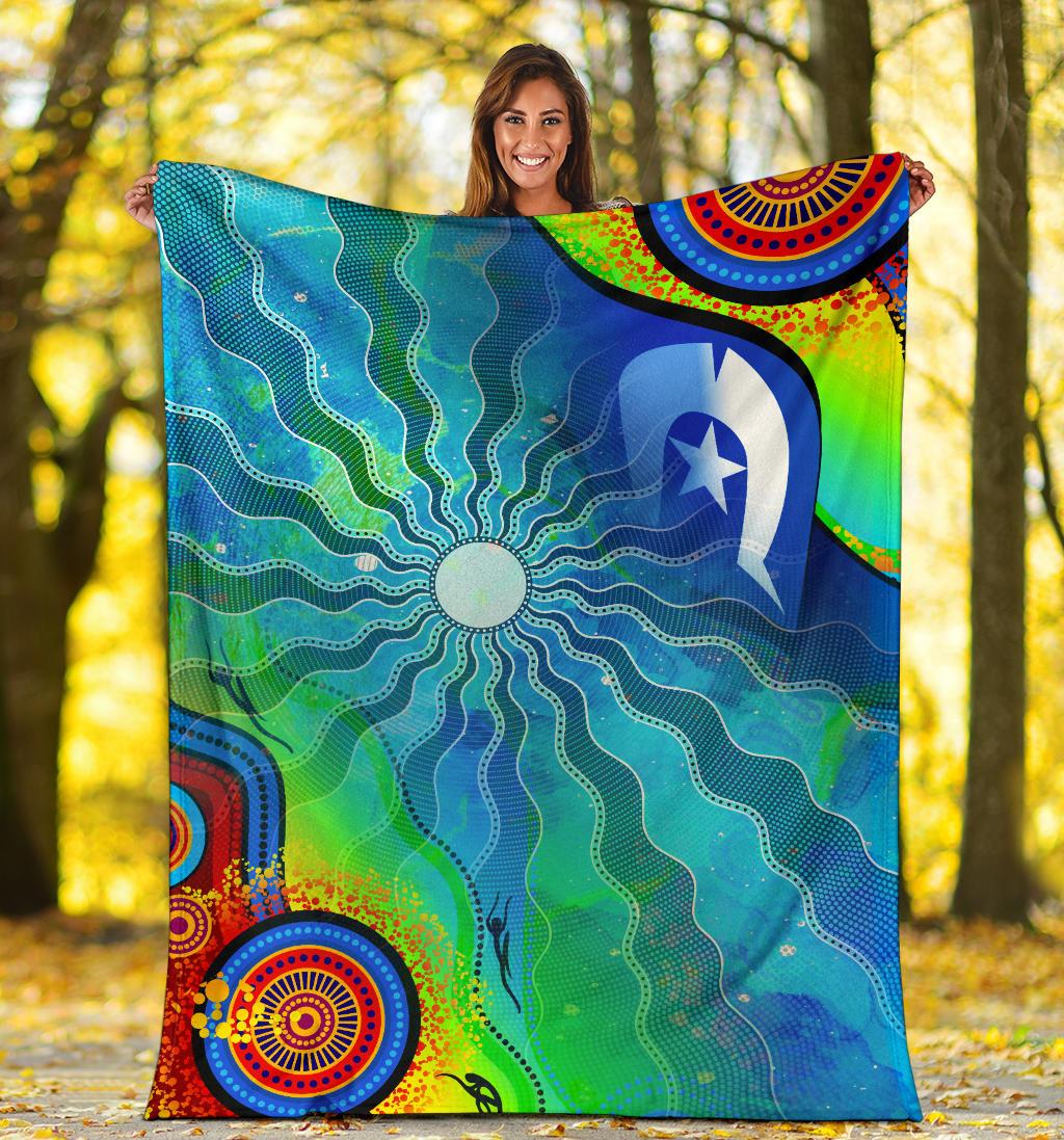 Premium Blanket Torres Strait Islanders Flag with Aboriginal Patterns Blanket - Vibe Hoodie Shop