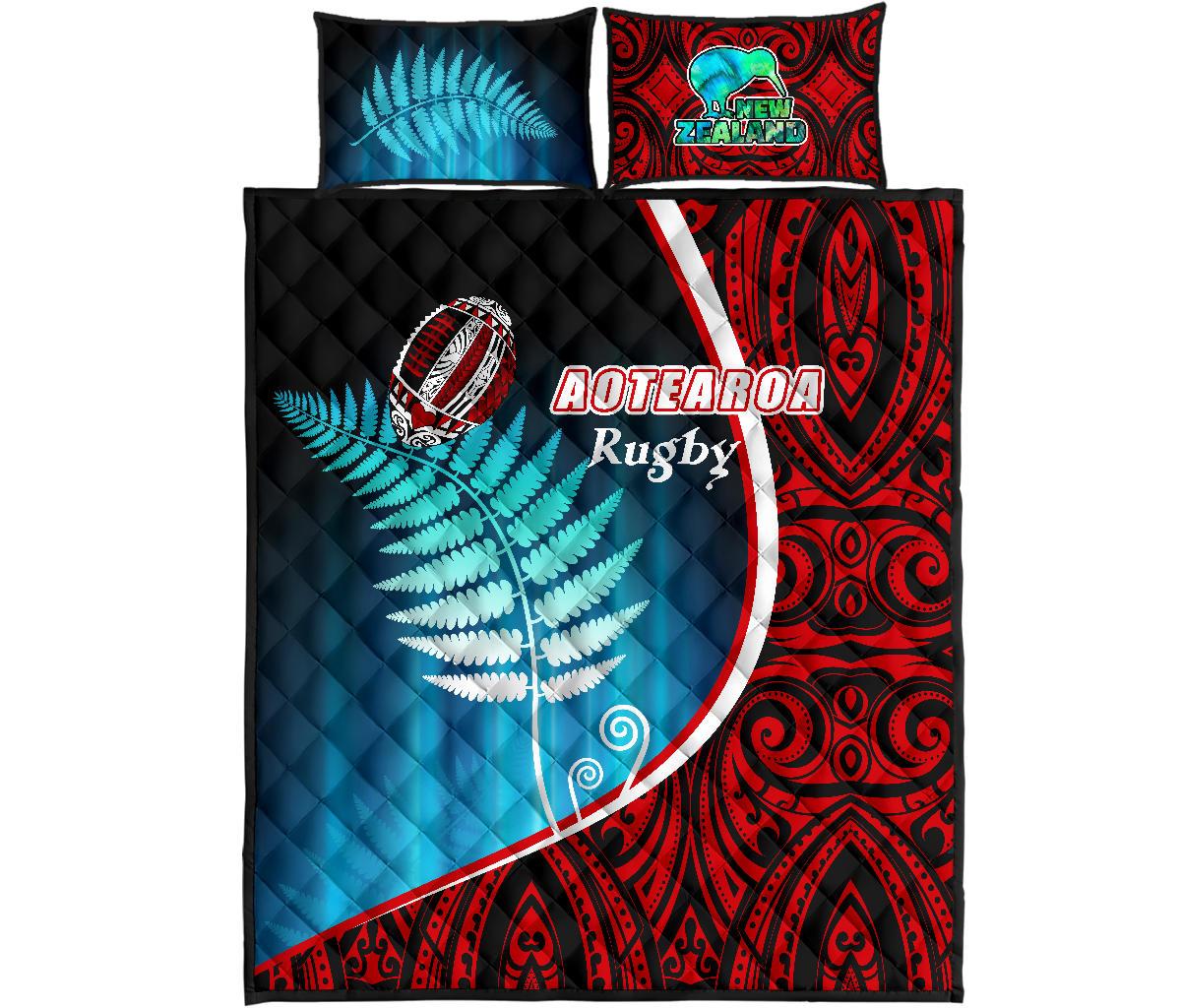 Aotearoa Rugby Black Maori Quilt Bed Set Kiwi and Silver Fern New Zealand - Vibe Hoodie Shop