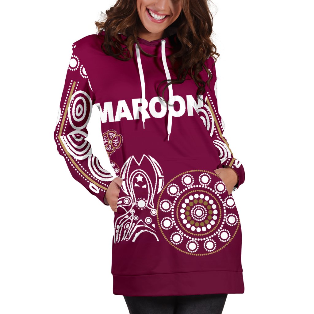 Queensland Women's Hoodie Dress Maroons Simple Indigenous - Vibe Hoodie Shop