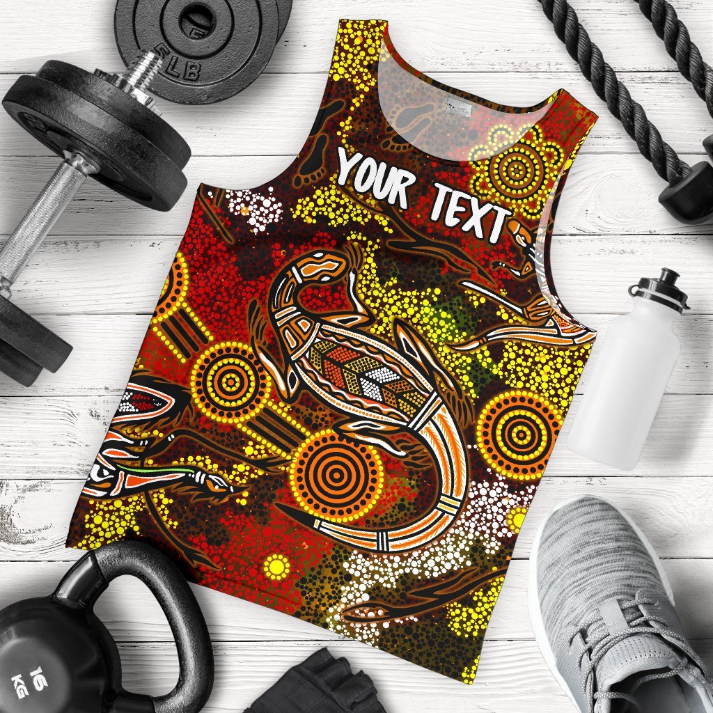 Custom Aboriginal Men's Tank Top, Kangaroo and Lizard Dot Painting Art - Vibe Hoodie Shop