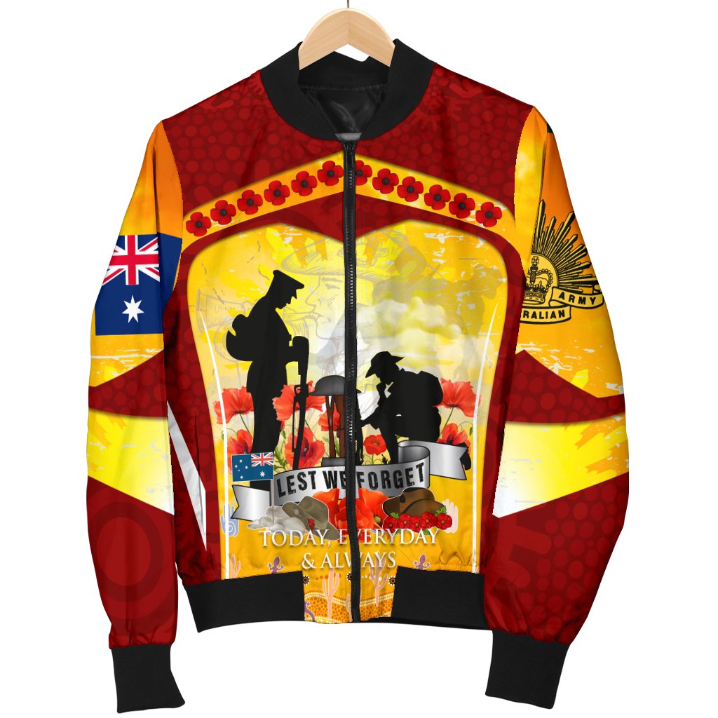 ANZAC Bomber Jacket - Lest We Forget Aboriginal Version - Vibe Hoodie Shop