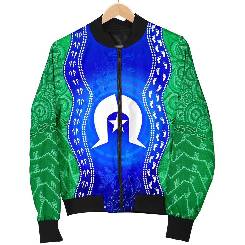 Torres Strait Islanders Women's Bomber Jacket - Torres Symbol With Aboriginal Patterns - Vibe Hoodie Shop