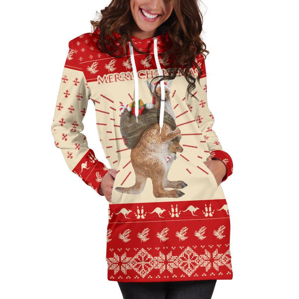 Australia Christmas Hoodie Dress - Kangaroo Hoodie Merry Christmas - Vibe Hoodie Shop