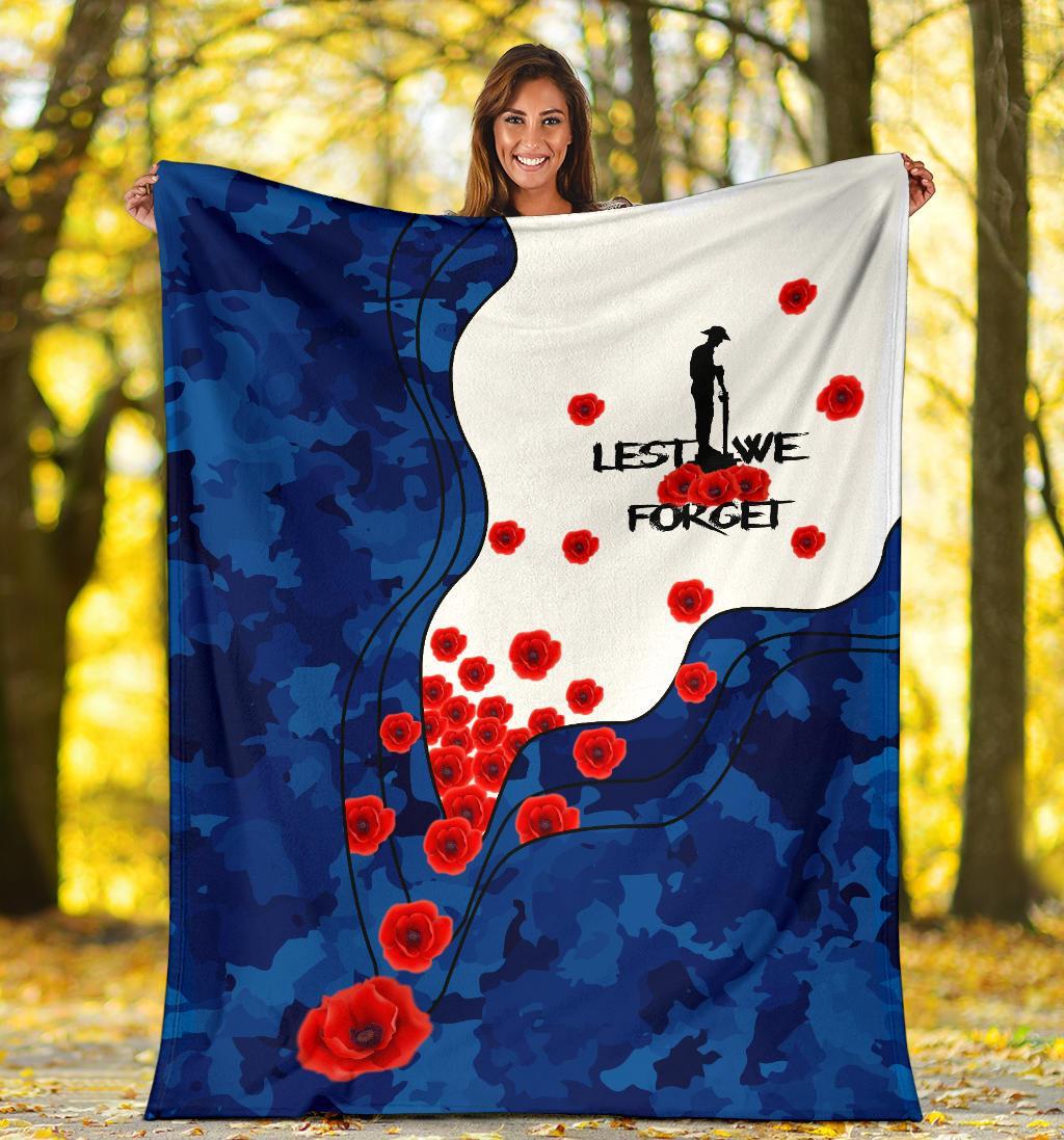 ANZAC Lest We Forget Premium Blanket - Australian Flag Blue - - Vibe Hoodie Shop