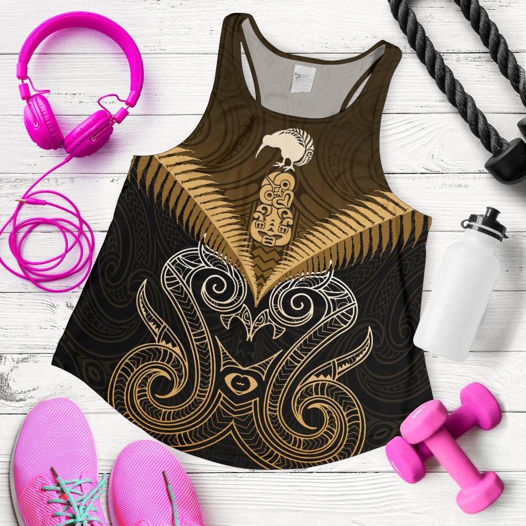 Maori Manaia New Zealand Women Racerback Tank Gold - Vibe Hoodie Shop