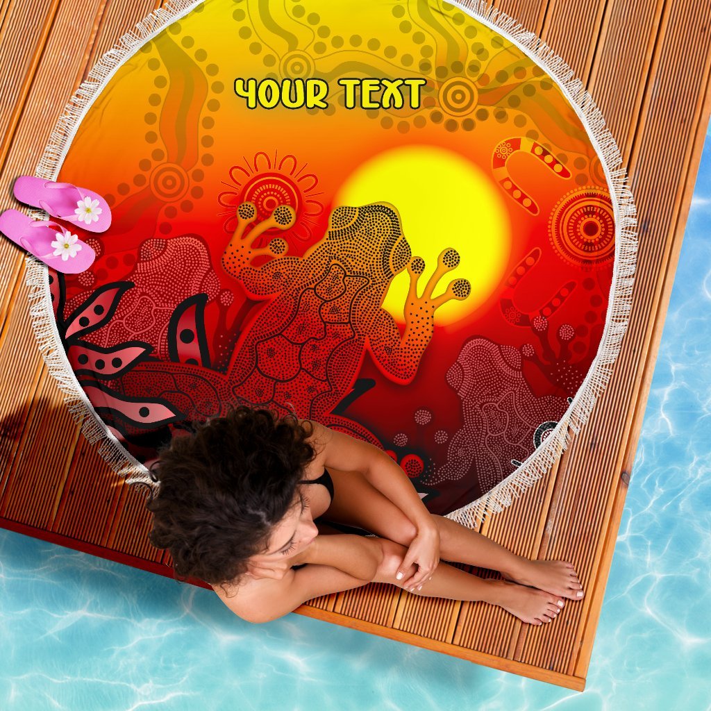 custom-aboriginal-beach-blanket-indigenous-frog-red