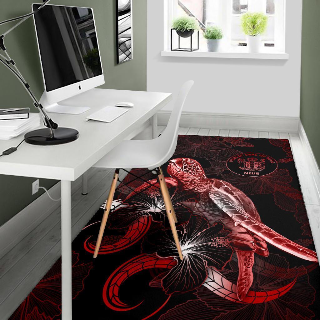 Niue Polynesian Area Rugs - Turtle With Blooming Hibiscus Red - Vibe Hoodie Shop