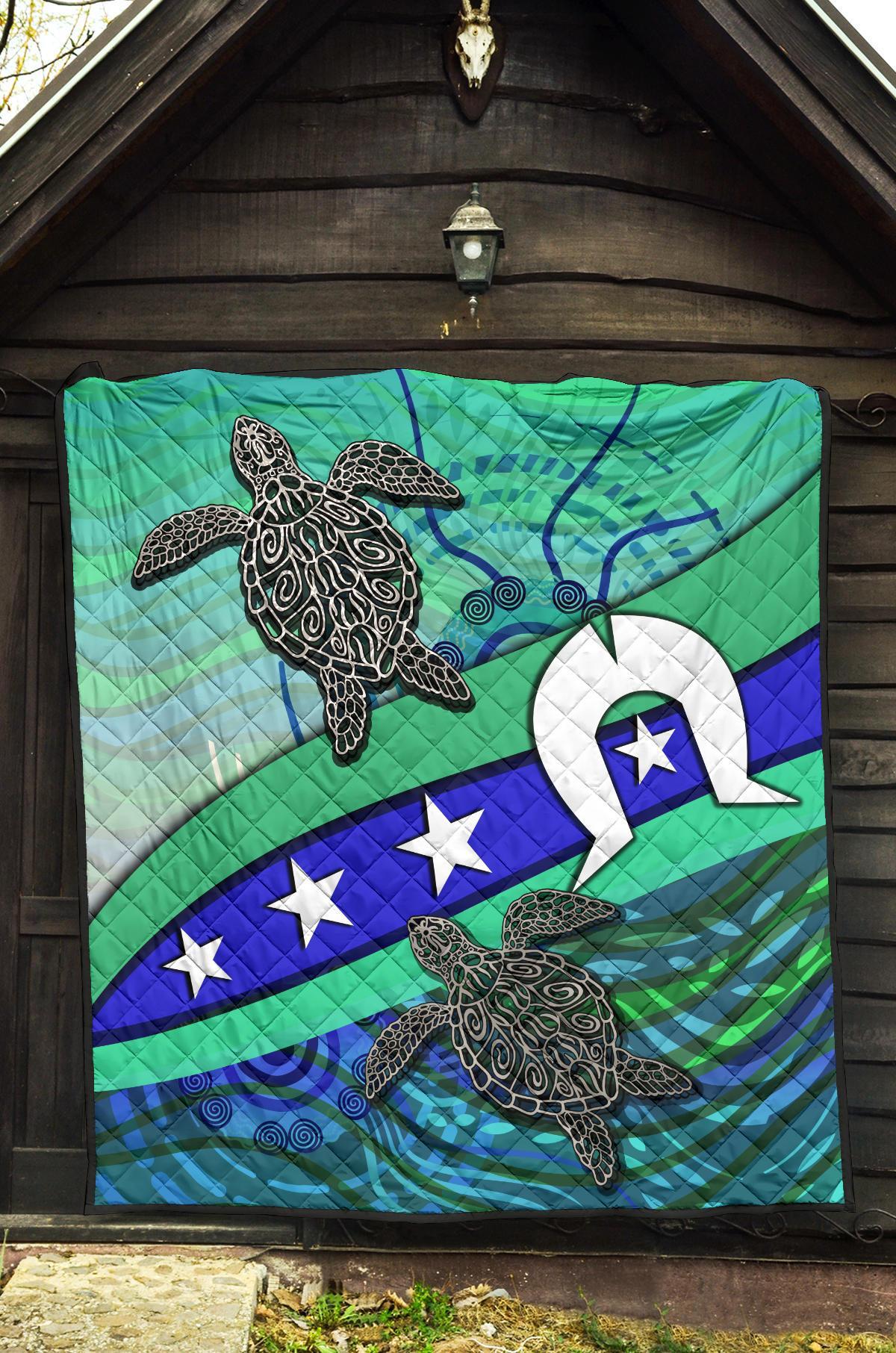 Premium Quilt - Torres Strait Flag And Turtle - Vibe Hoodie Shop