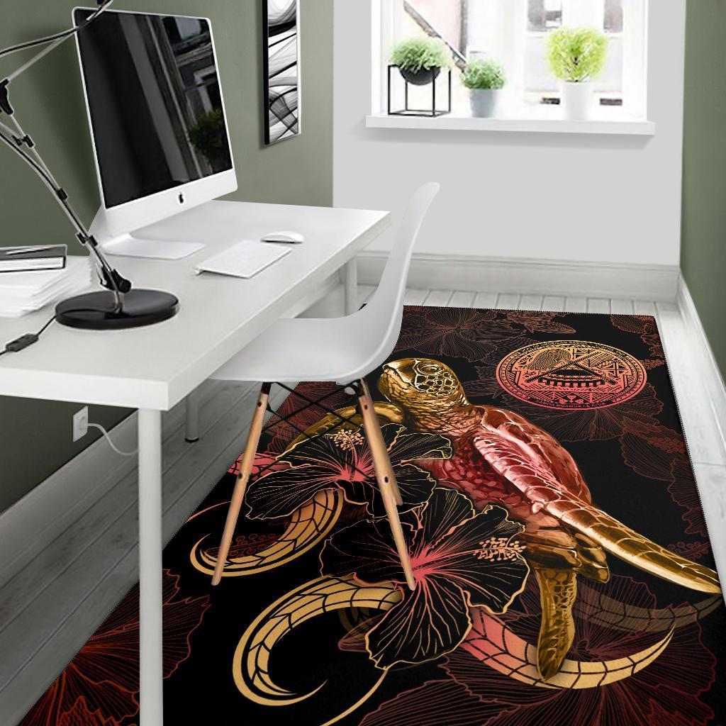 American Samoa Polynesian Area Rugs - Turtle With Blooming Hibiscus Gold - Vibe Hoodie Shop