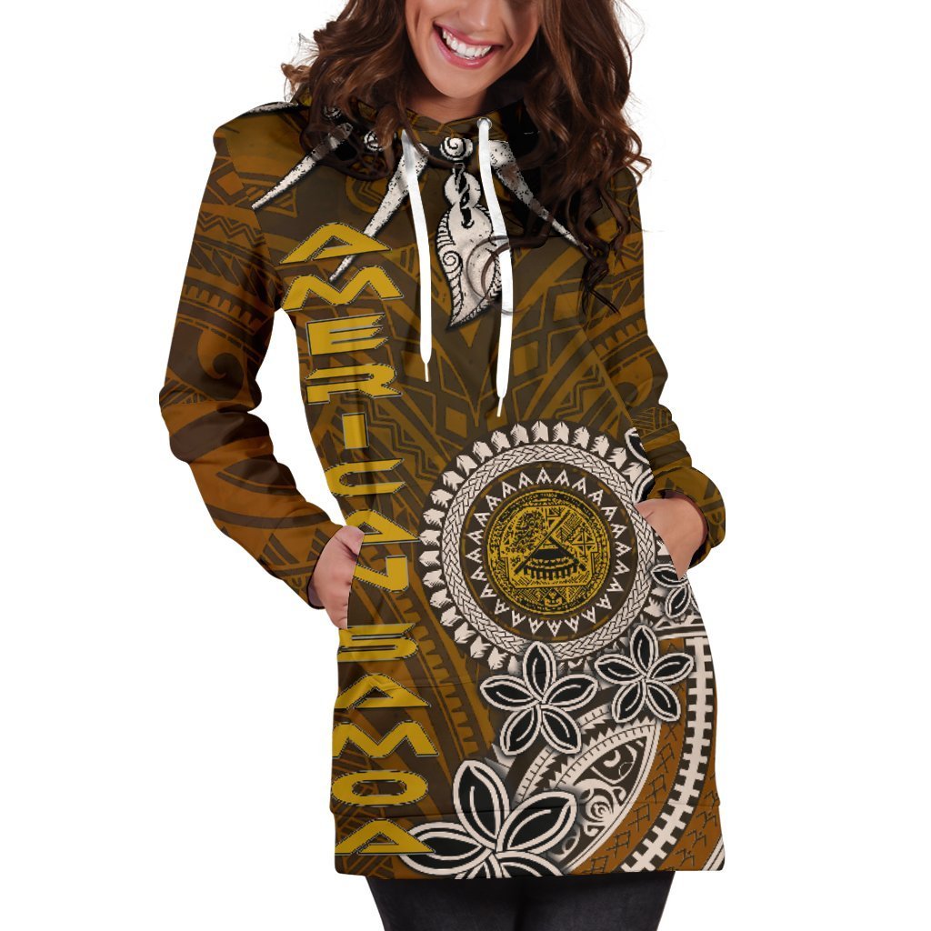 American Samoa Women's Hoodie Dress - Polynesian Boar Tusk - Vibe Hoodie Shop