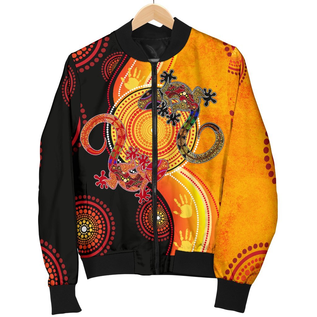 Aboriginal Women's Bomber Jacket - Couple Aboriginal Lizards - Vibe Hoodie Shop