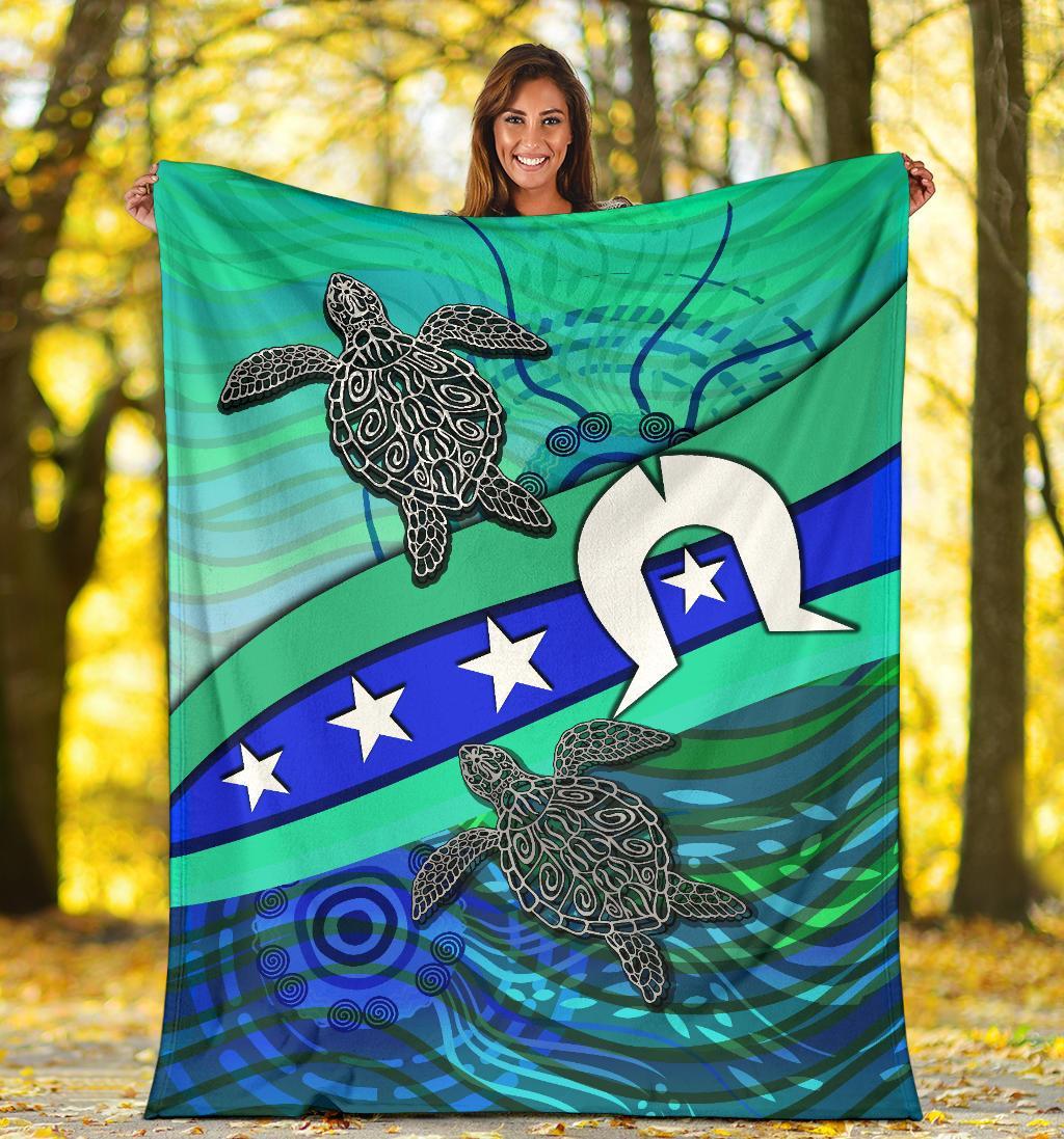 Premium Blanket - Torres Strait Flag And Turtle - Vibe Hoodie Shop