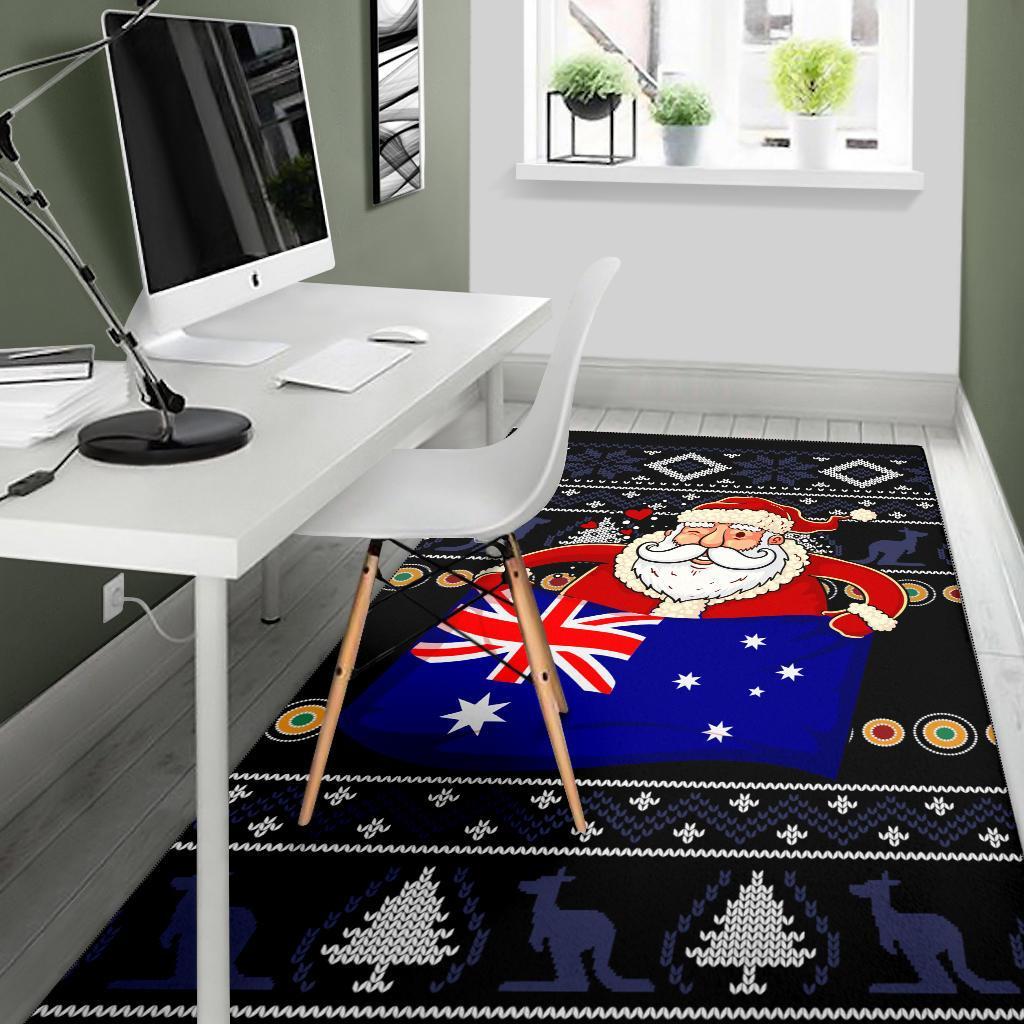 Christmas Area Rug - Australia Santa Claus Hold The Flag (Black) - Vibe Hoodie Shop