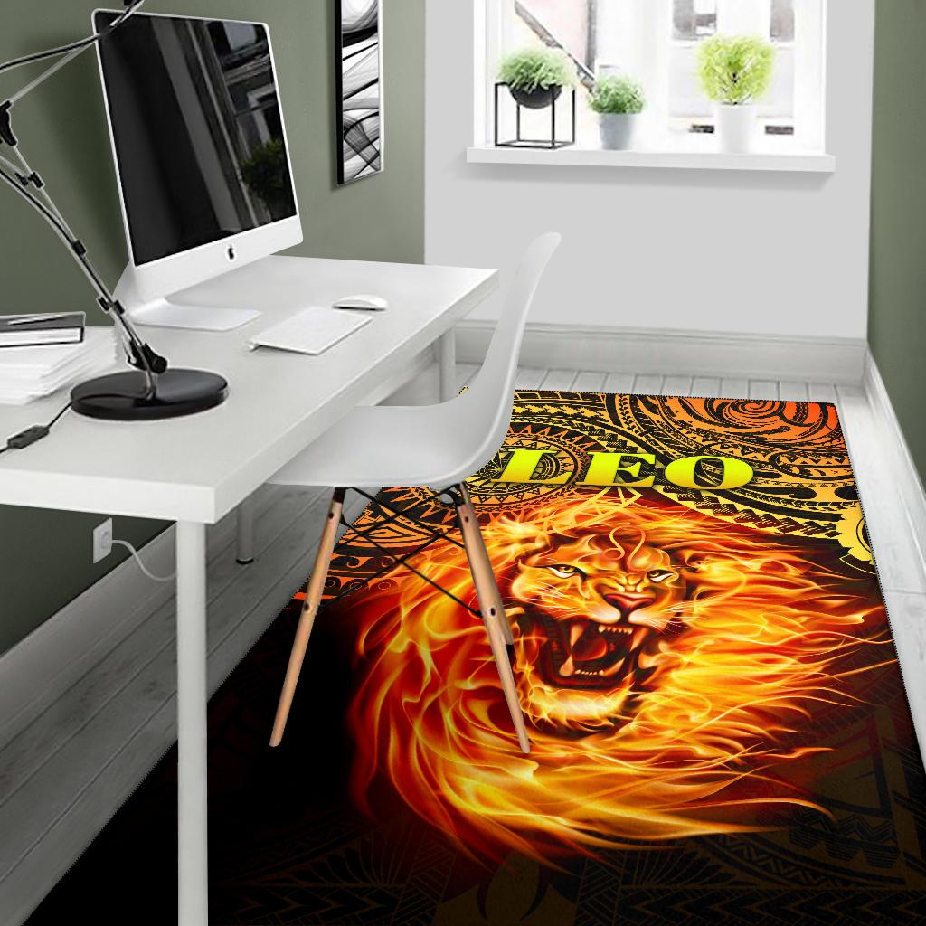 Sun In Leo Zodiac Area Rug Polynesian Tattoo Unique Vibes - Vibe Hoodie Shop