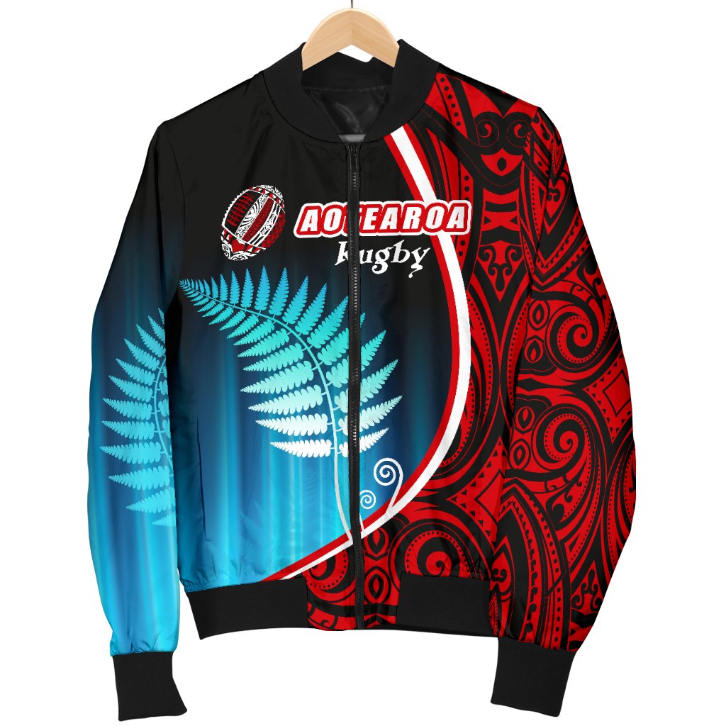 Aotearoa Rugby Black Maori Men Bomber Jacket Kiwi and Silver Fern New Zealand - Vibe Hoodie Shop