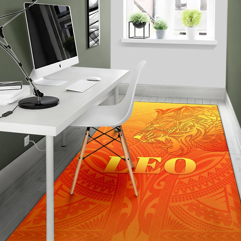 Sun In Leo Zodiac Area Rug Polynesian Tattoo Simple - Orange - Vibe Hoodie Shop