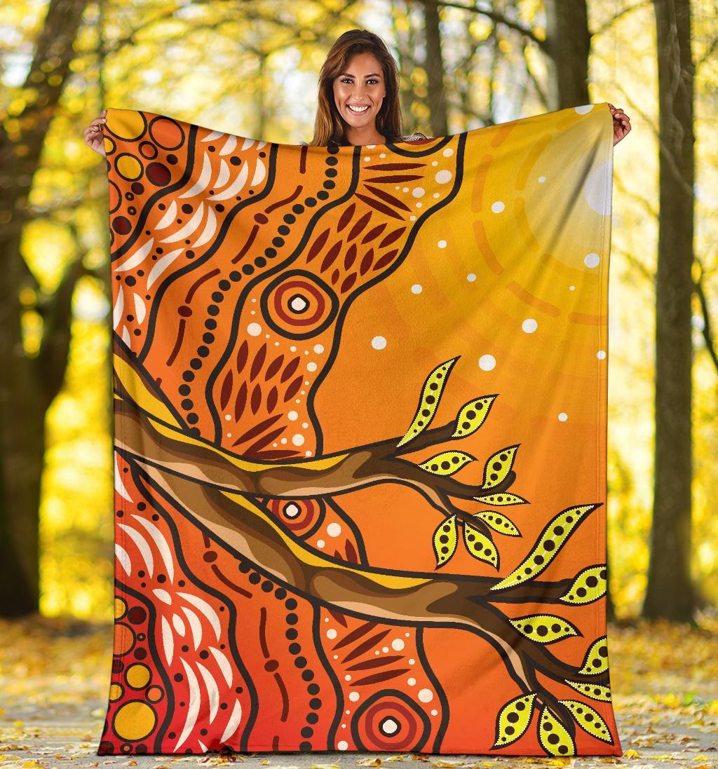 Aboriginal Premium Blanket - Tree On The Hill - Vibe Hoodie Shop