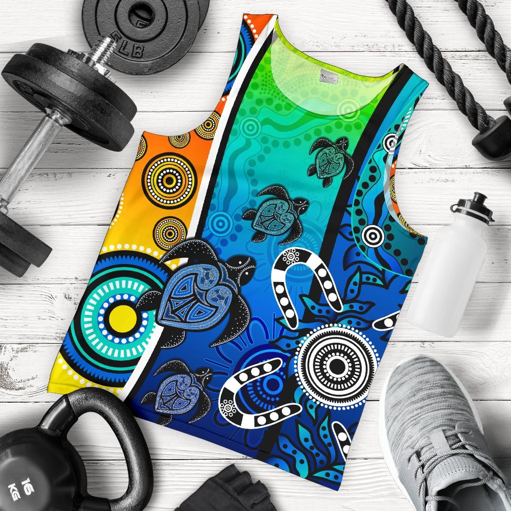 Aboriginal Men's Tank Top - Indigenous Turtle Dot Painting Art - Vibe Hoodie Shop