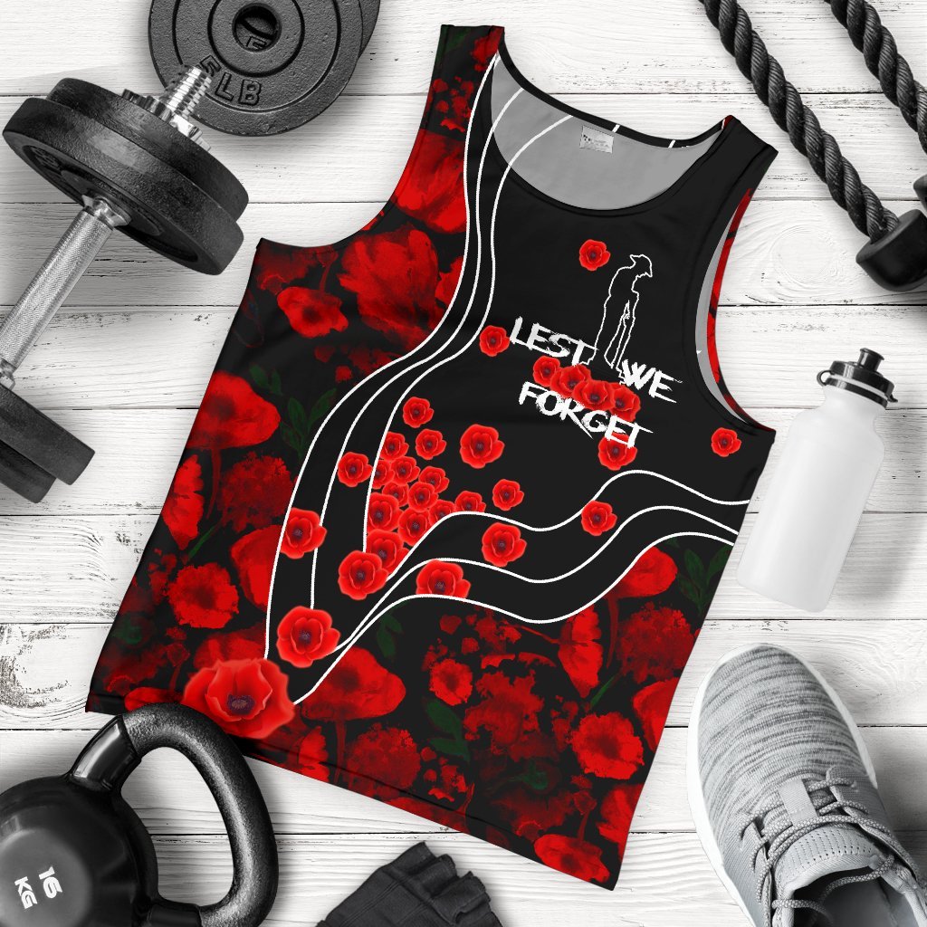 ANZAC Lest We Forget Men's Tank Top - Poppy Flowers - Vibe Hoodie Shop