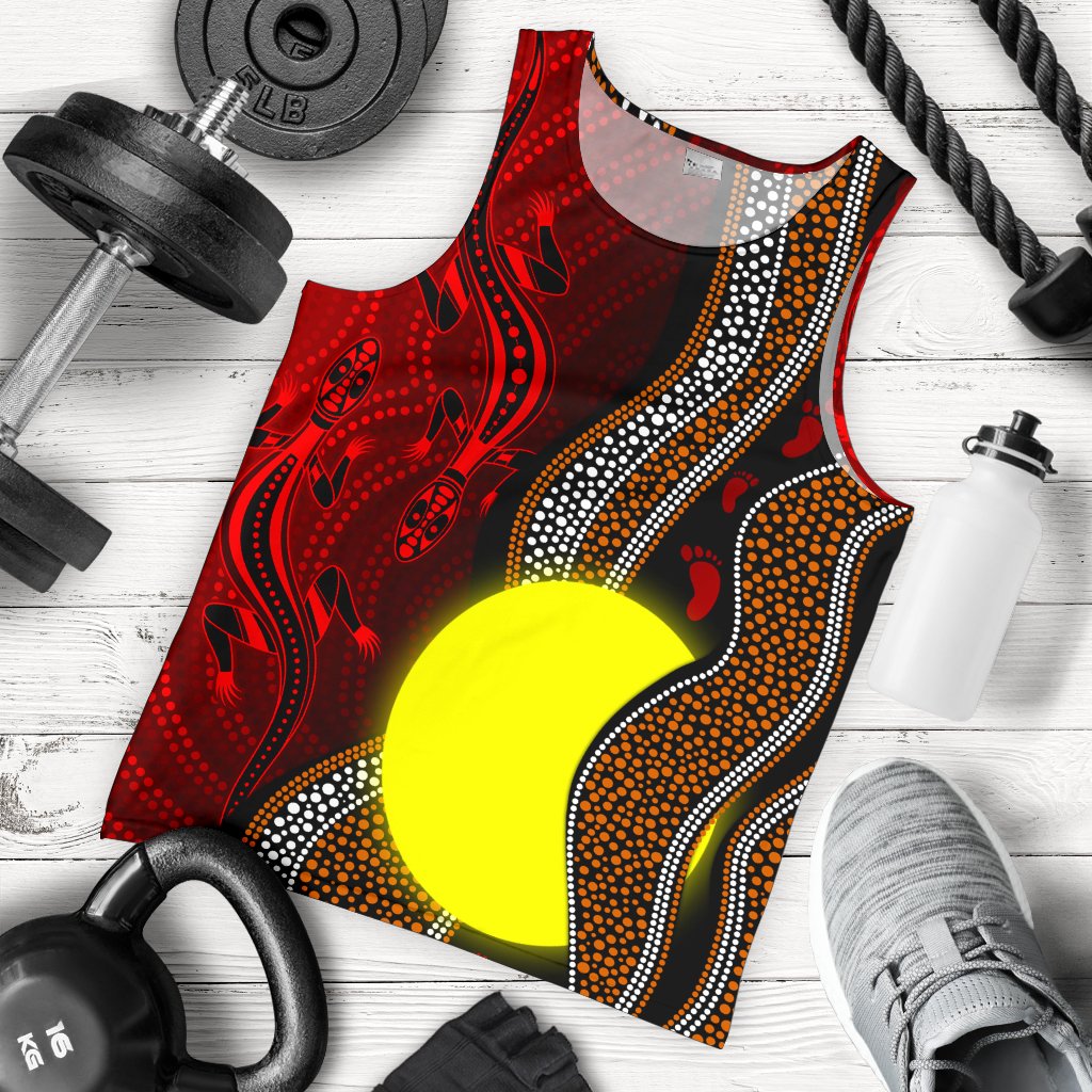 Aboriginal Men Tank Top - Aboriginal Flag Lizard Dot Painting Style - Vibe Hoodie Shop