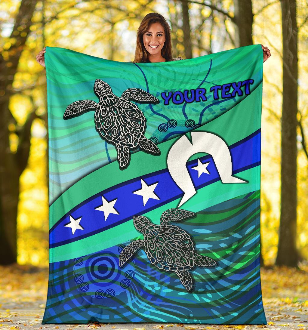 Personalised Premium Blanket - Torres Strait Flag And Turtle - Vibe Hoodie Shop