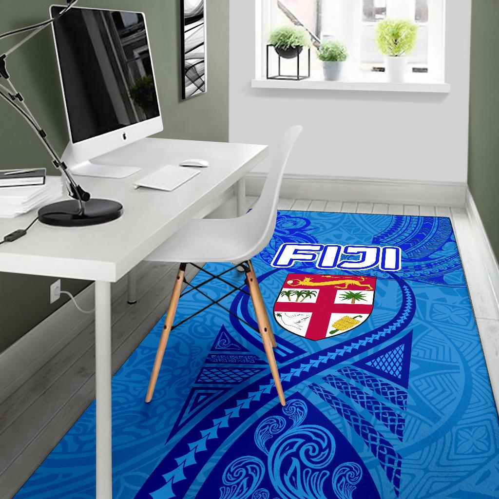 Blue Area Rug Fiji Rugby Polynesian Waves Style - Vibe Hoodie Shop