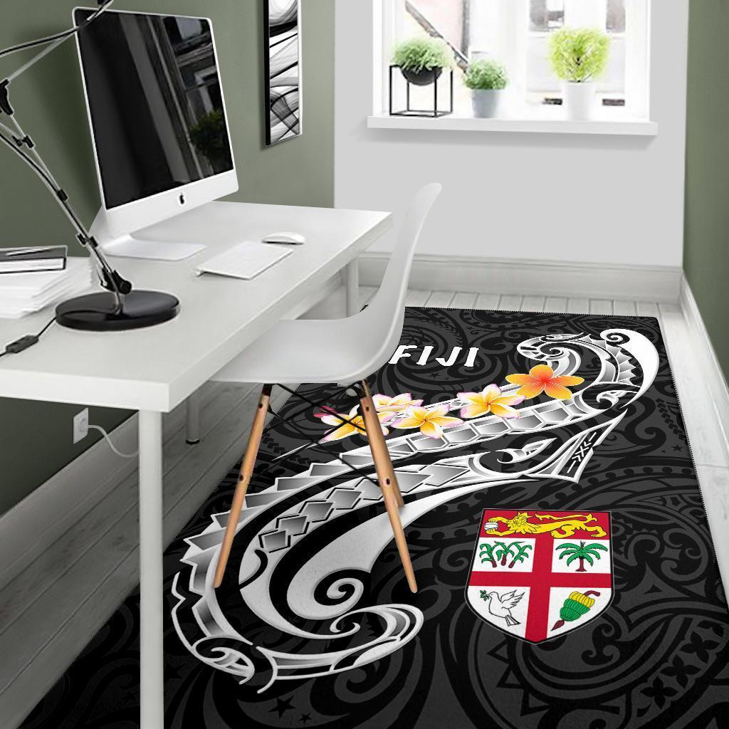 Fiji Area Rug - Fiji Seal Polynesian Patterns Plumeria (Black) - Vibe Hoodie Shop