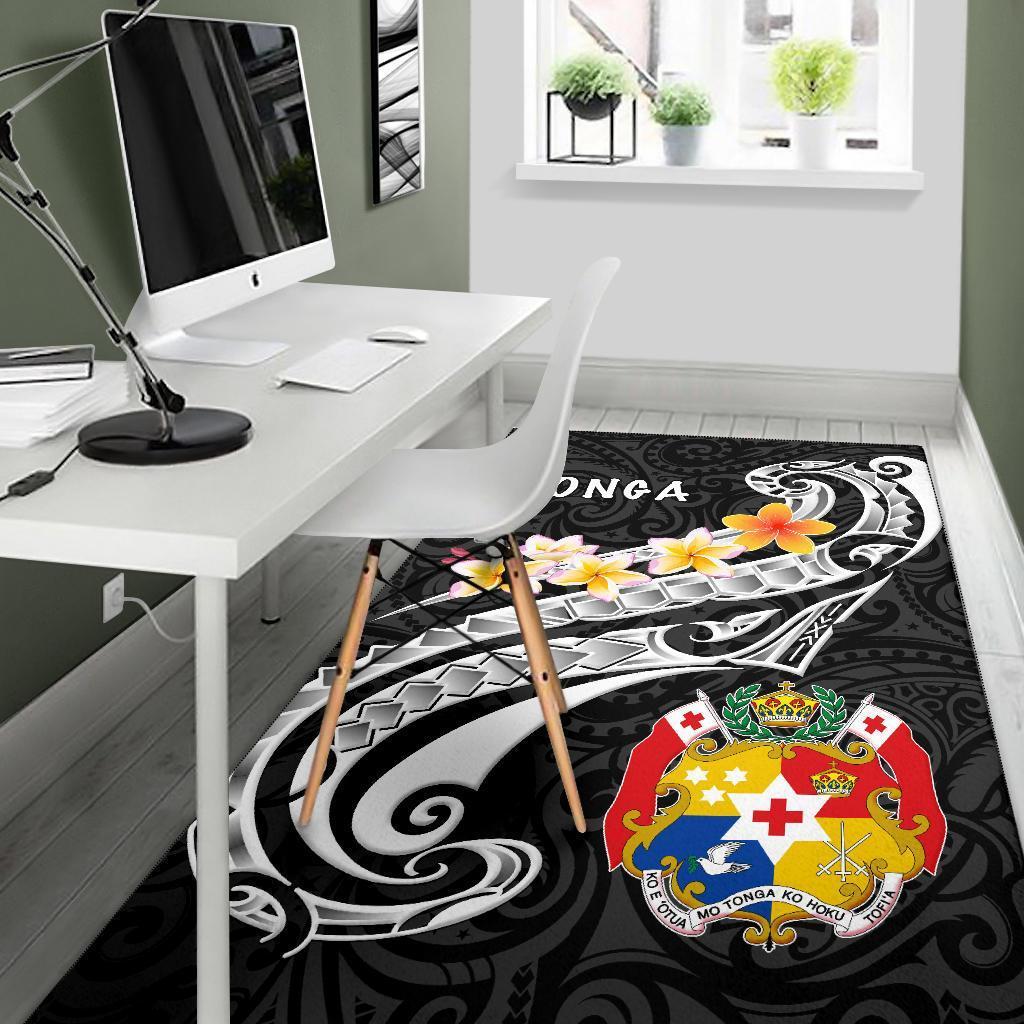 Tonga Area Rug - Tonga Seal Polynesian Patterns Plumeria (Black) - Vibe Hoodie Shop