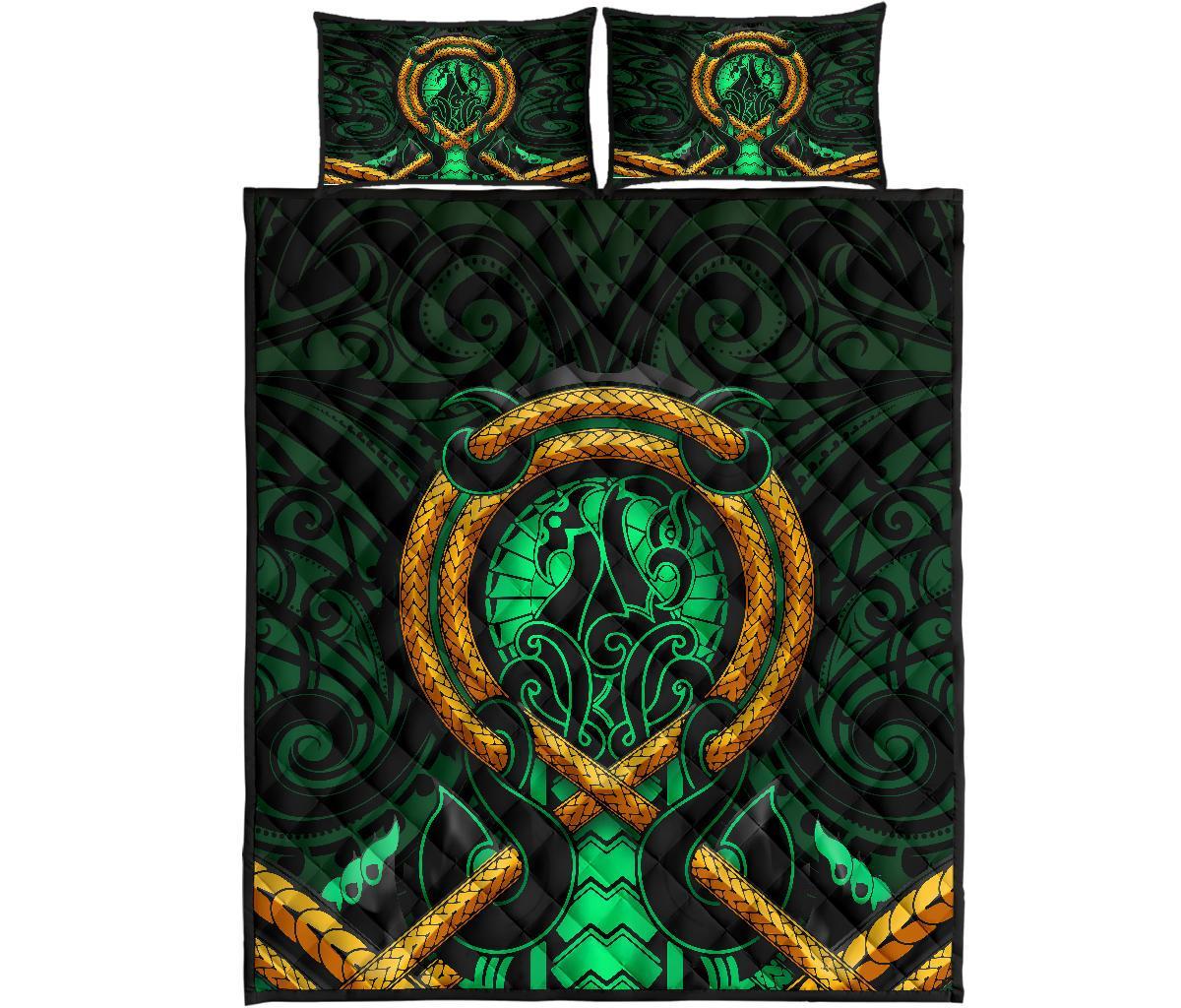 Maori New Zealand Quilt Bed Set Manaia Green Duvet Cover And Pillow Case - Vibe Hoodie Shop