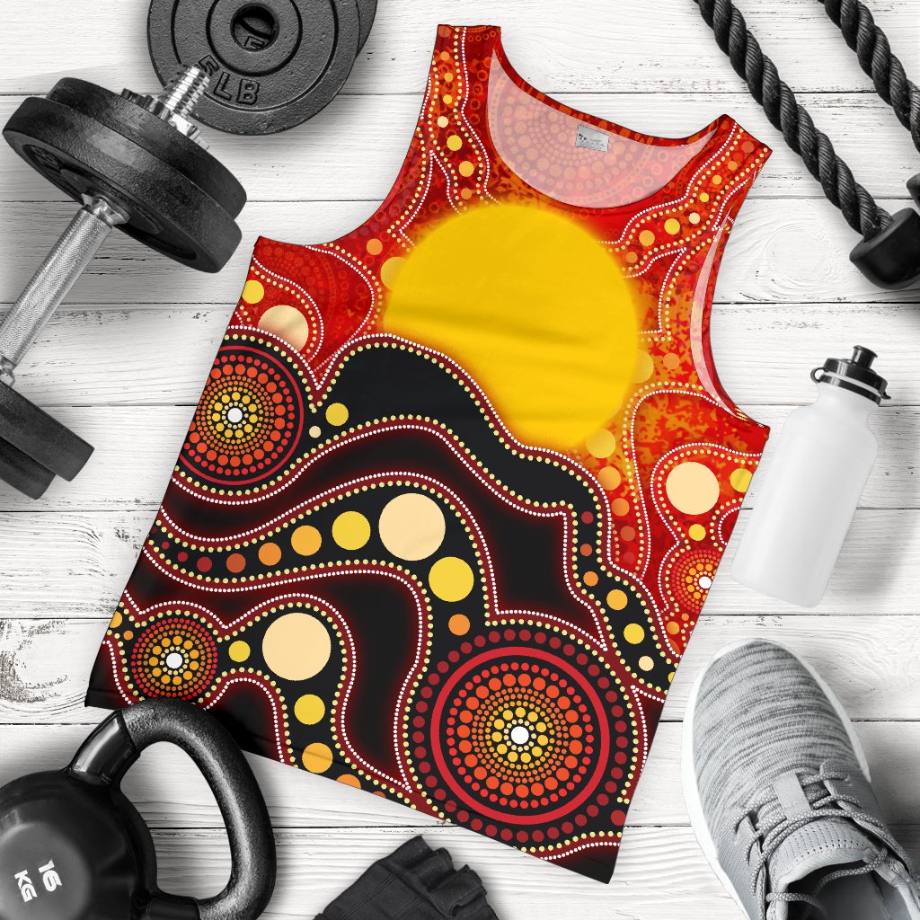 Aboriginal Men's Tank, Aboriginal Lives Matter Flag Dot Painting Art - Vibe Hoodie Shop