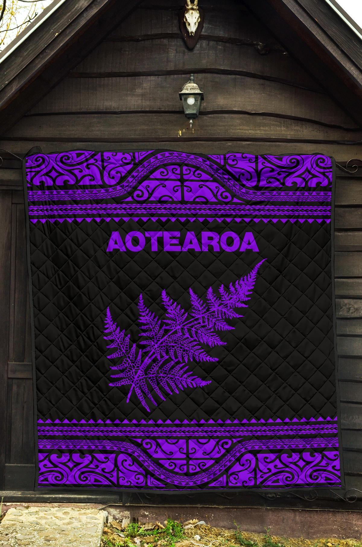 Aotearoa New Zealand Maori Premium Quilt Silver Fern - Purple - Vibe Hoodie Shop