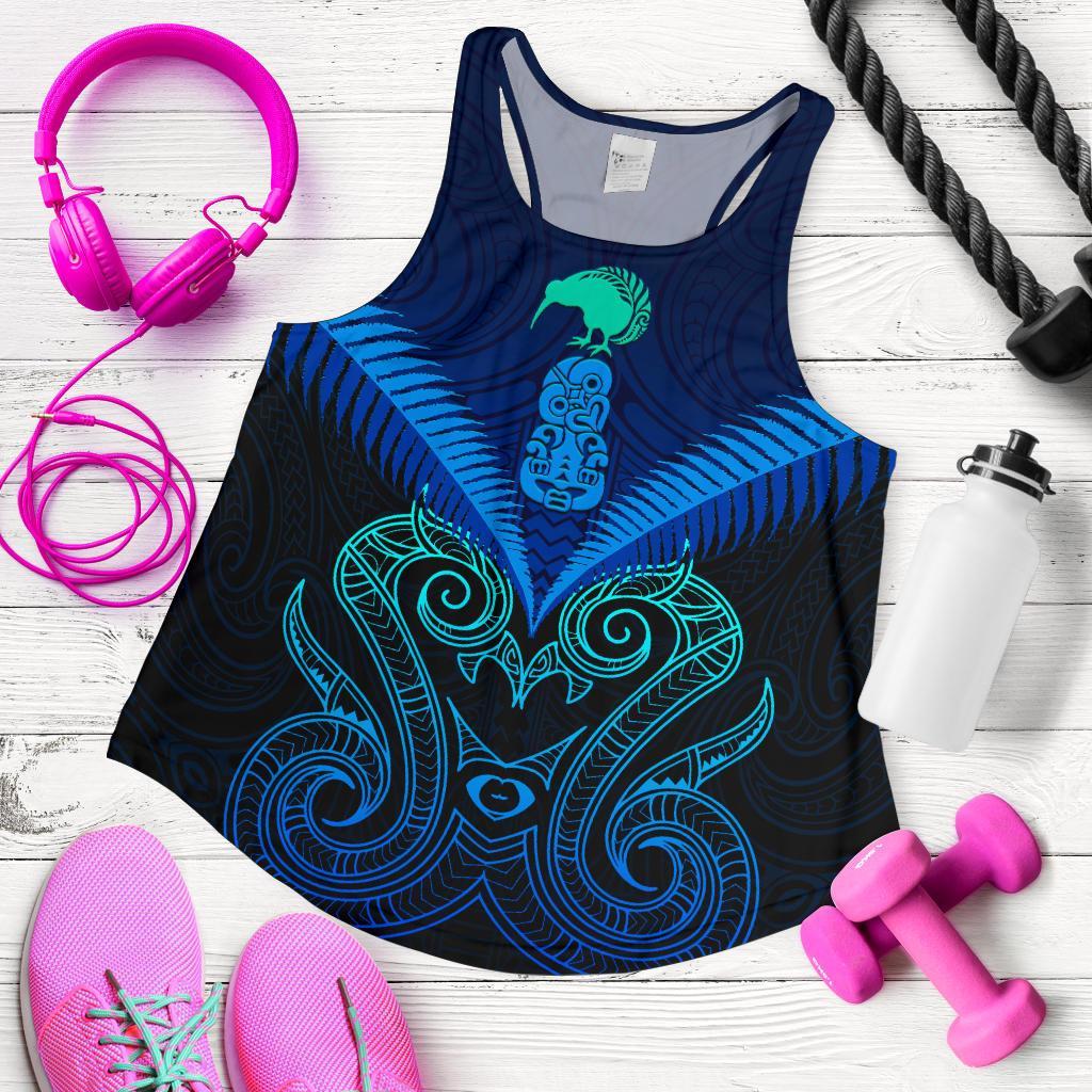 Maori Manaia New Zealand Women Racerback Tank Blue - Vibe Hoodie Shop