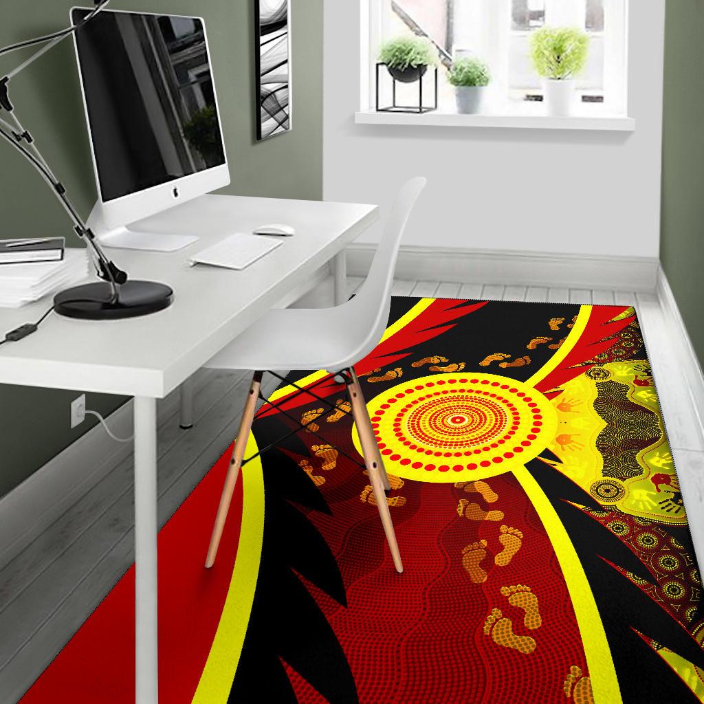 Aboriginal Area Rug - Indigenous Flag With Footprint Hand Art - Vibe Hoodie Shop