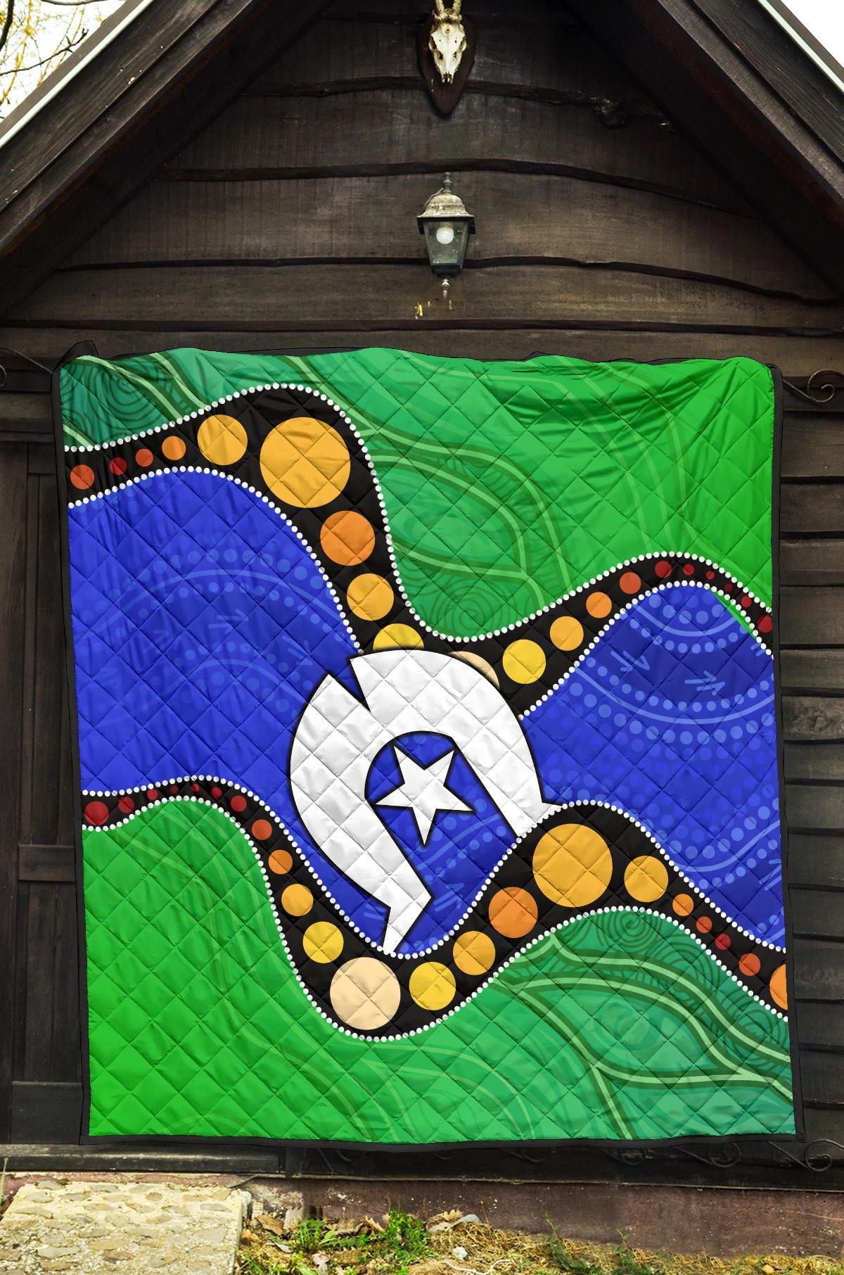 Torres Strait Islands Premium Quilt - Flag with Aboriginal Patterns - Vibe Hoodie Shop