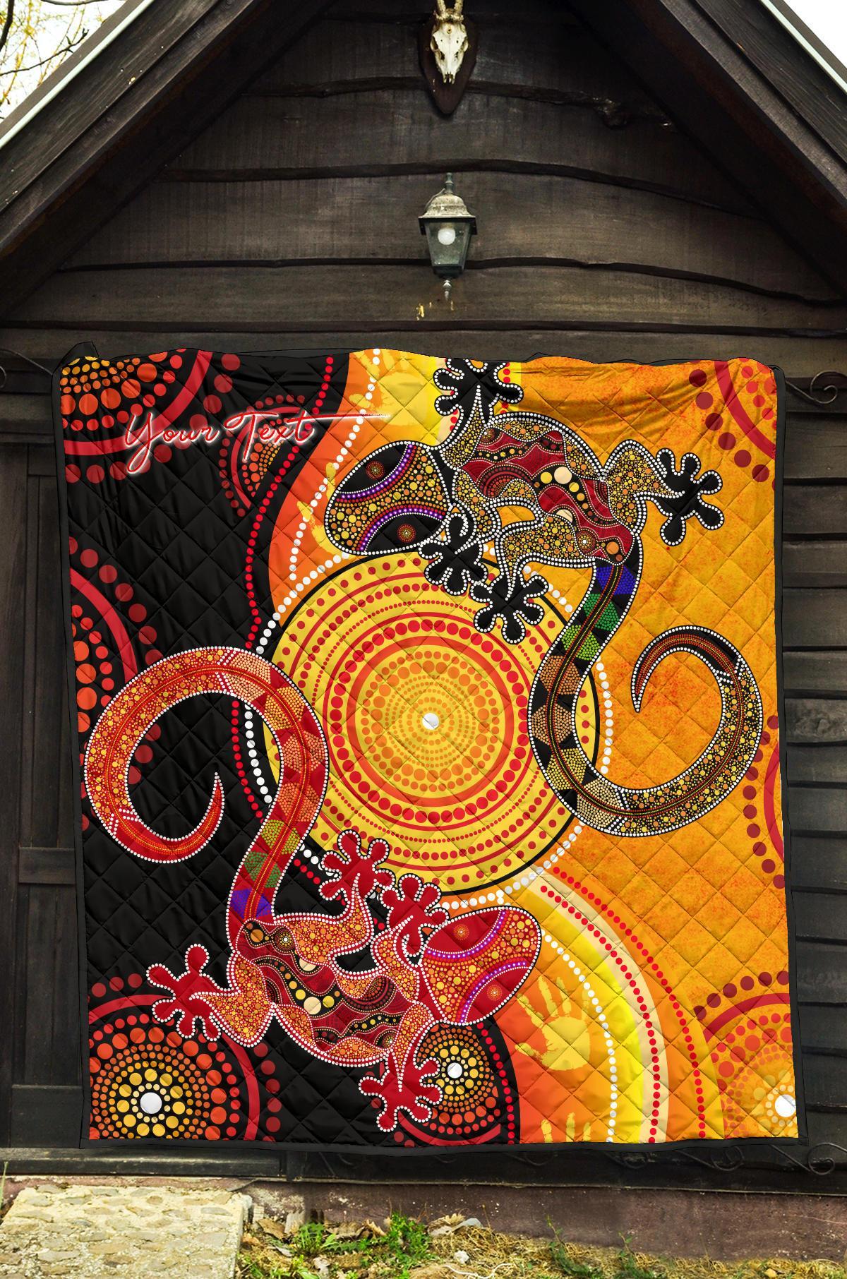 Aboriginal Personalised Premium Quilt - Couple Aboriginal Lizards - Vibe Hoodie Shop