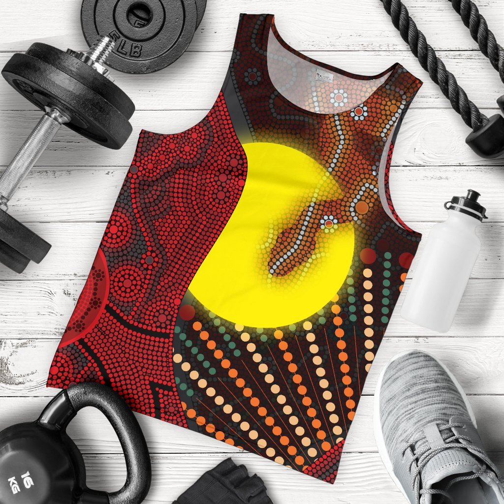 Aboriginal Men's Tank Top - Indigenous Snake Sun Dot Painting - Vibe Hoodie Shop