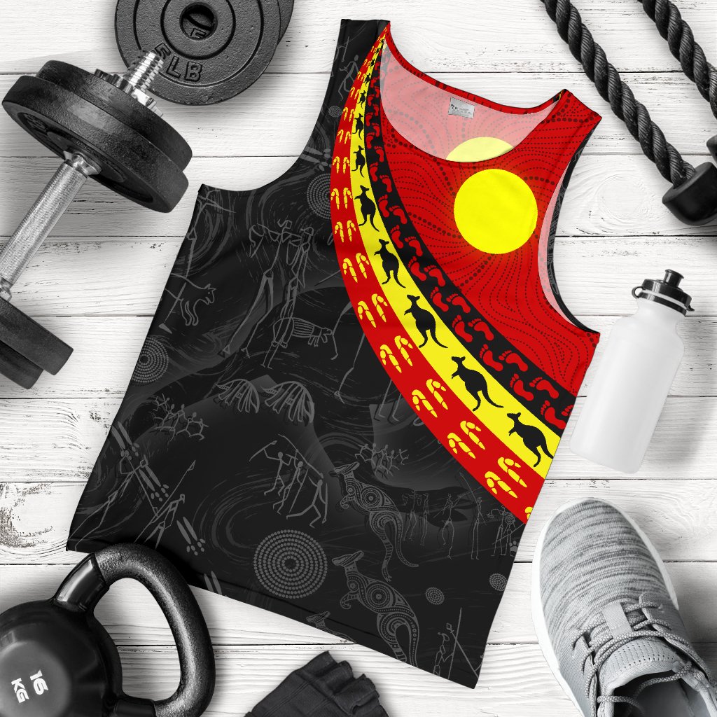 Aboriginal Men's Tank Top, Indigenous Flag Circle Dot Painting - Vibe Hoodie Shop