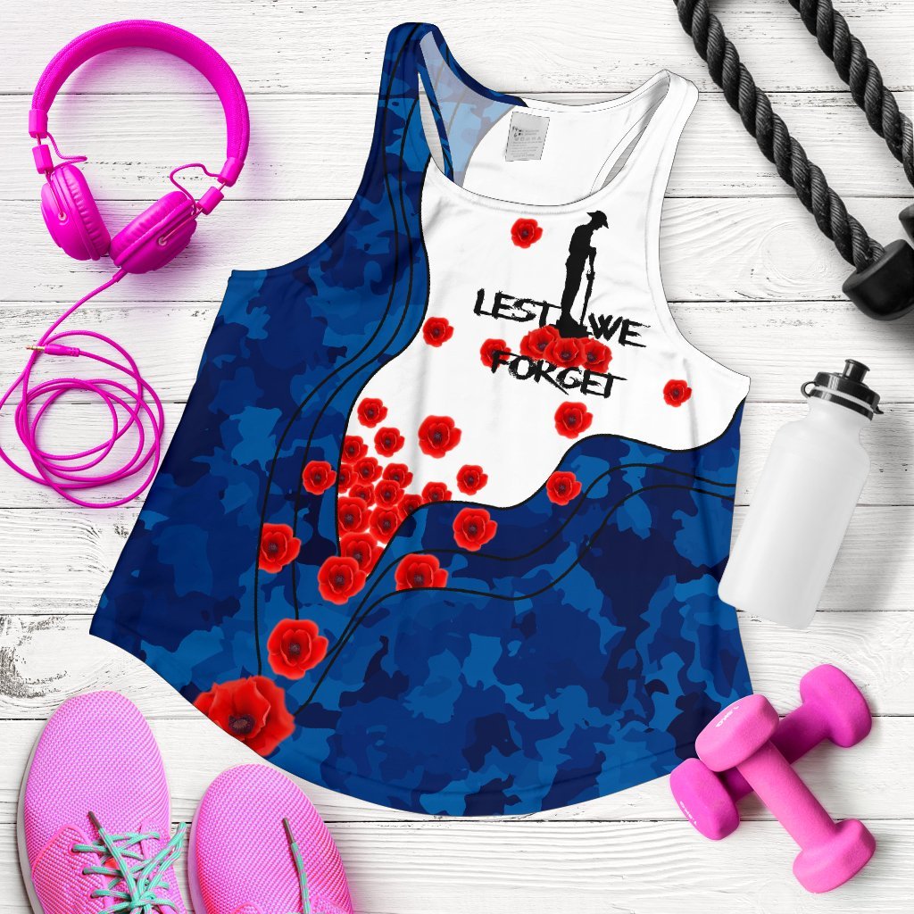 ANZAC Lest We Forget Women's Racerback Tank - Australian Flag Blue - - Vibe Hoodie Shop