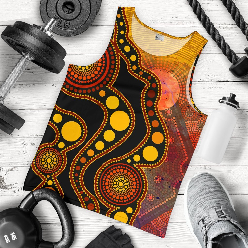 Aboriginal Men's Tank Top - Australia Indigenous Flag Circle Dot Painting Art (Golden) - Vibe Hoodie Shop