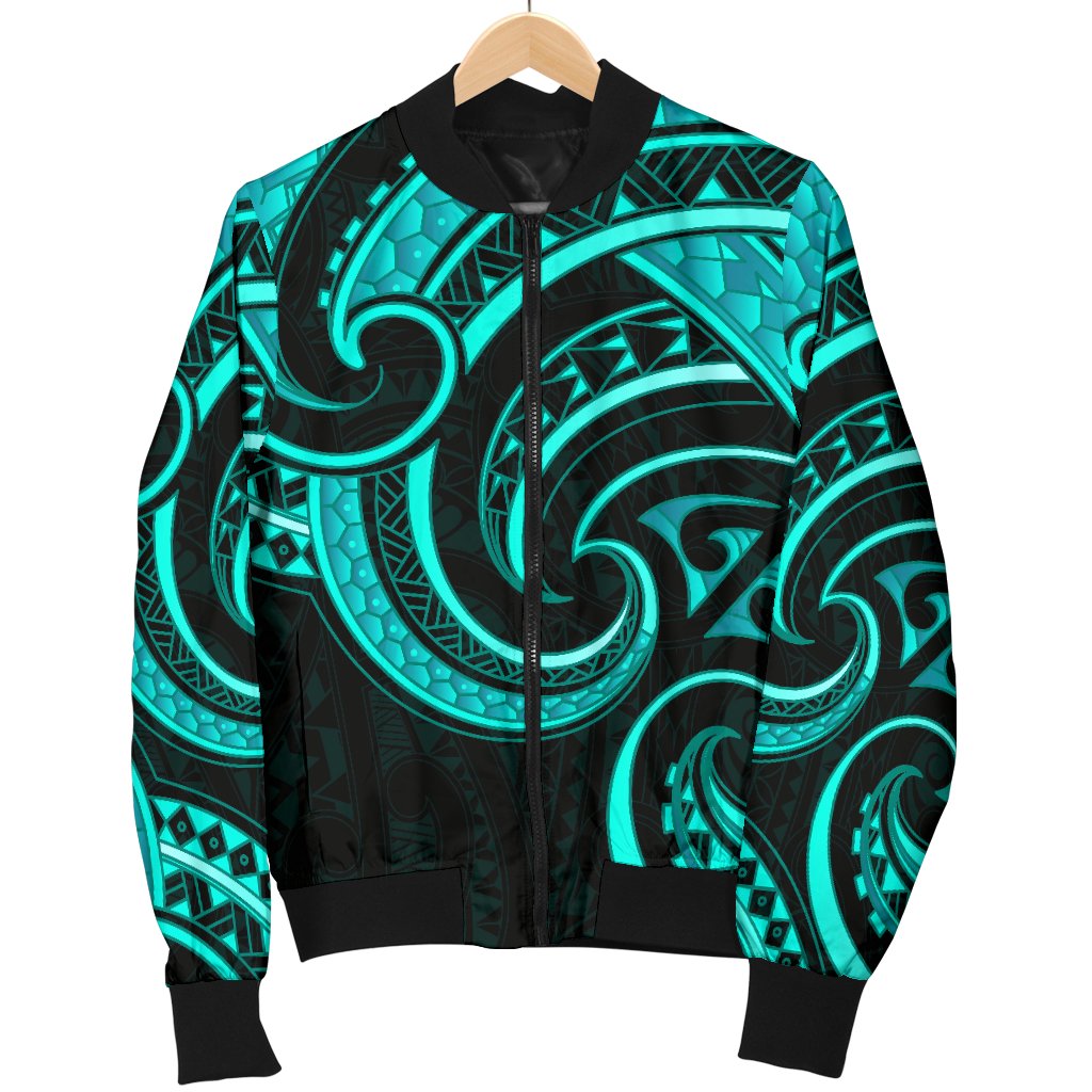 New Zealand Maori Mangopare Women Bomber Jacket Polynesian - Turquoise - Vibe Hoodie Shop