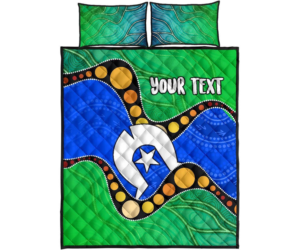 Custom Torres Strait Islands Quilt Bed Set - Flag with Aboriginal Patterns - Vibe Hoodie Shop