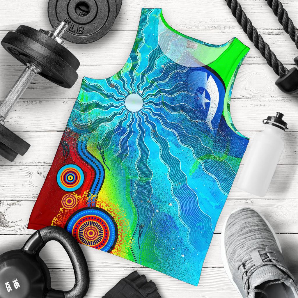 Men's Tank Top - Torres Strait Islanders Flag with Aboriginal Patterns Mens Tank - Vibe Hoodie Shop