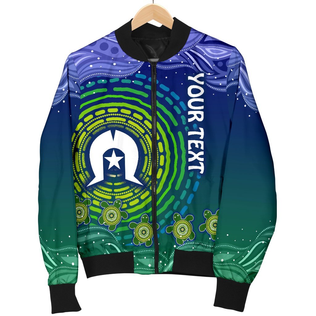 Custom Text Torres Strait Islanders Men's Bomber Jacket - Aboriginal Turtle - Vibe Hoodie Shop