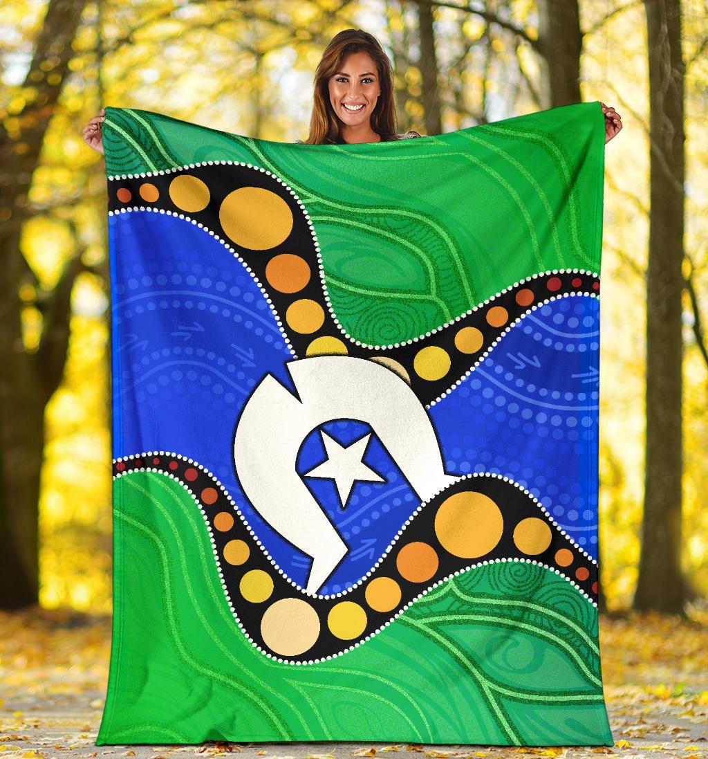 Torres Strait Islands Premium Blanket - Flag with Aboriginal Patterns - Vibe Hoodie Shop