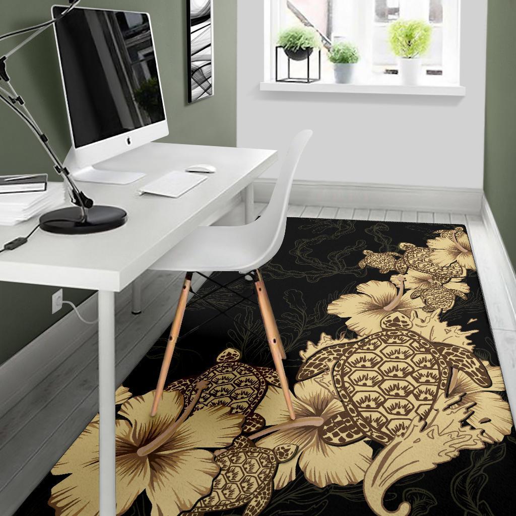 Hibiscus Plumeria Golden Turtle Area Rug - Vibe Hoodie Shop